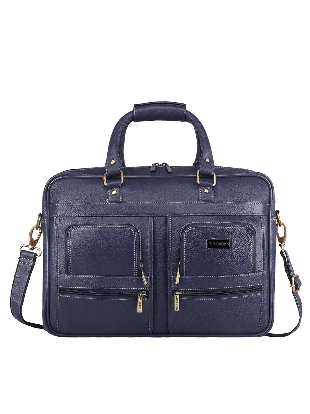 WildHorn Solid Leather Structured Detachable Strap Laptop Bag - 15 Inches