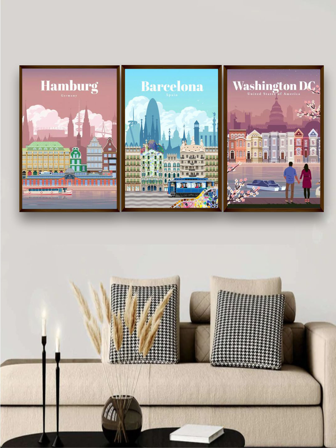 The Art House Set Of 3 Pink & Blue Abstract Painting Wall Art