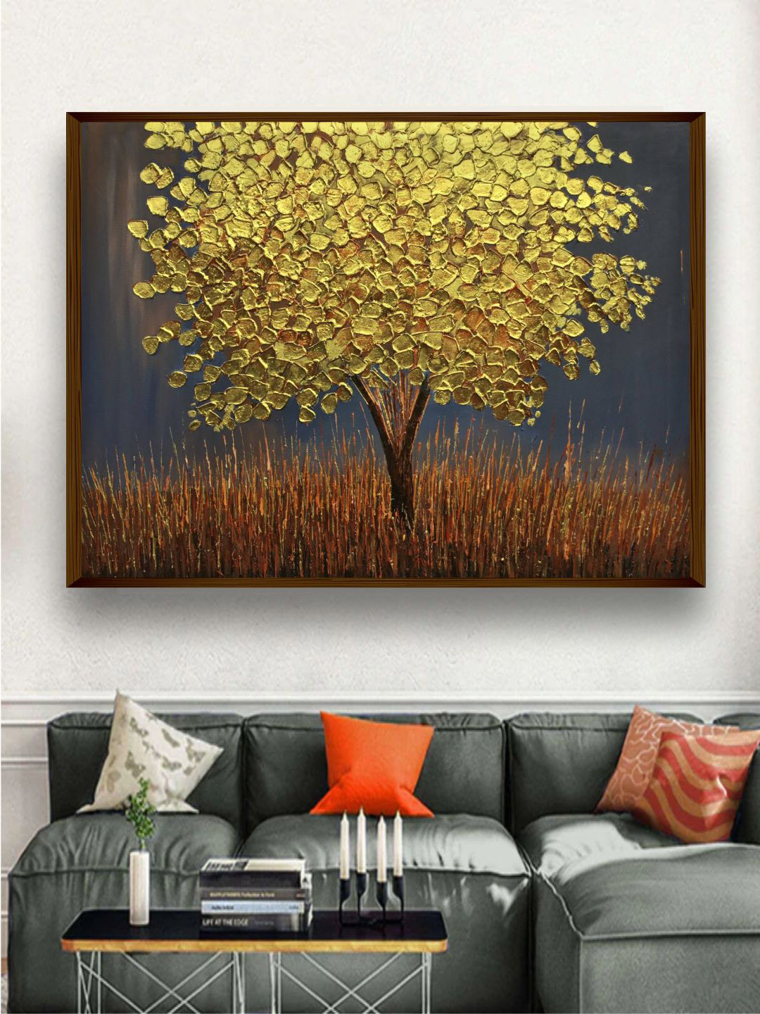 The Art House Gold Canvas 2 Pcs Wall Living Room Rectangle Paintings Wall Art -1.16 x 20In