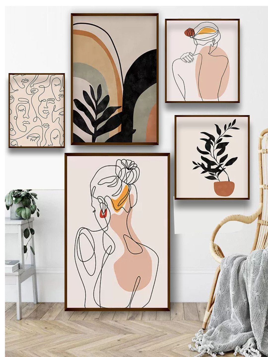 The Art House Set of 5 Beige & Black Abstract Painting Wall Art