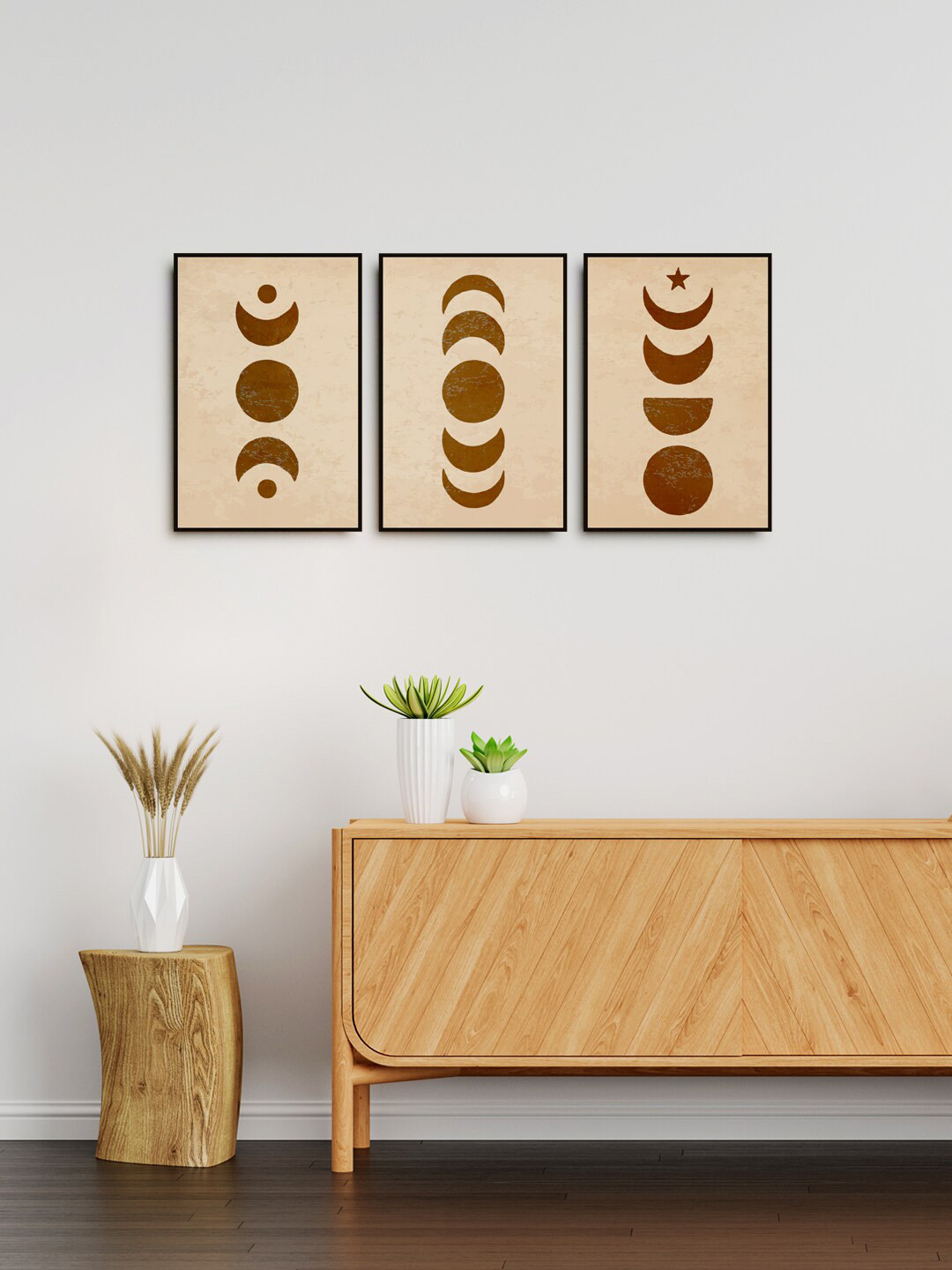 999Store Moon Phases Canvas 3 Piece Wall Rectangle Paintings Wall Art -12 x 18 In