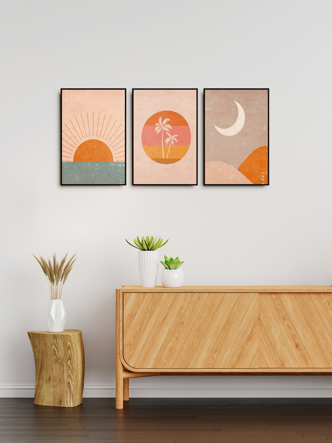 999Store Sun half moon Paper 3 Piece Wall Rectangle Paintings Wall Art -18 x 30 In