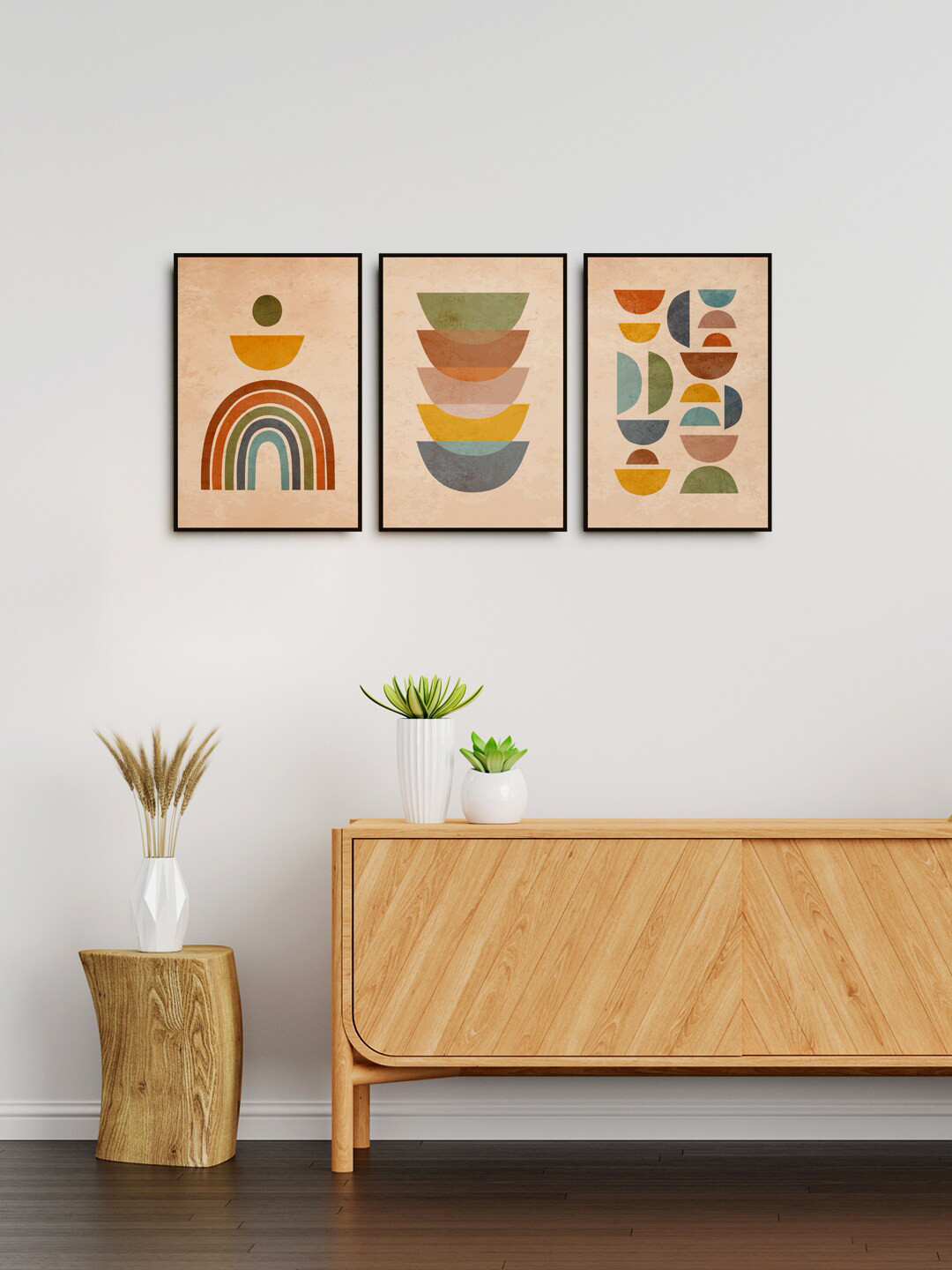 999Store Set Of 3 Nude & Brown Abstract Art Painting  Wall Art