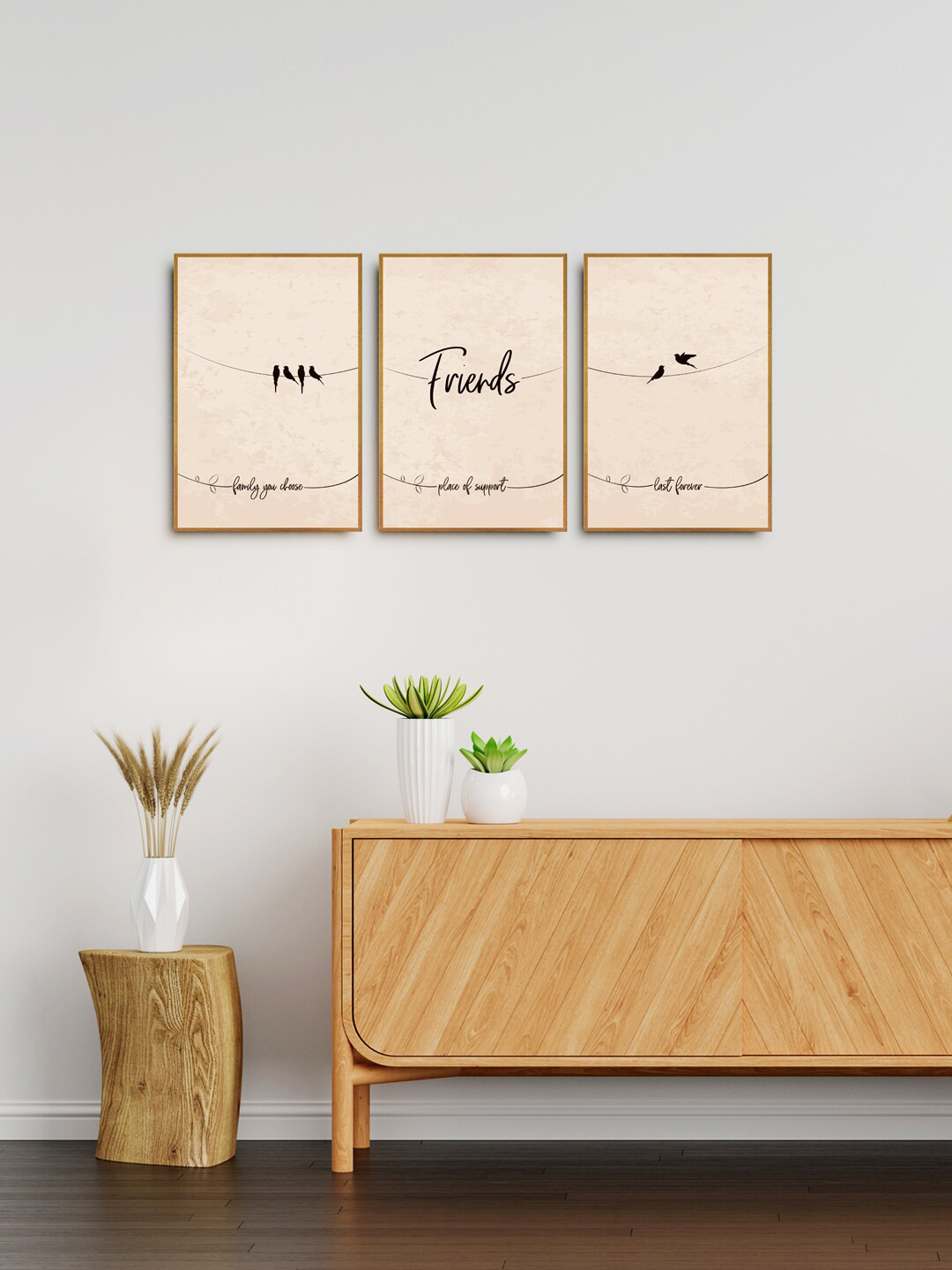 999Store Set Of 3 Brown & Black Abstract Painting Wall Art