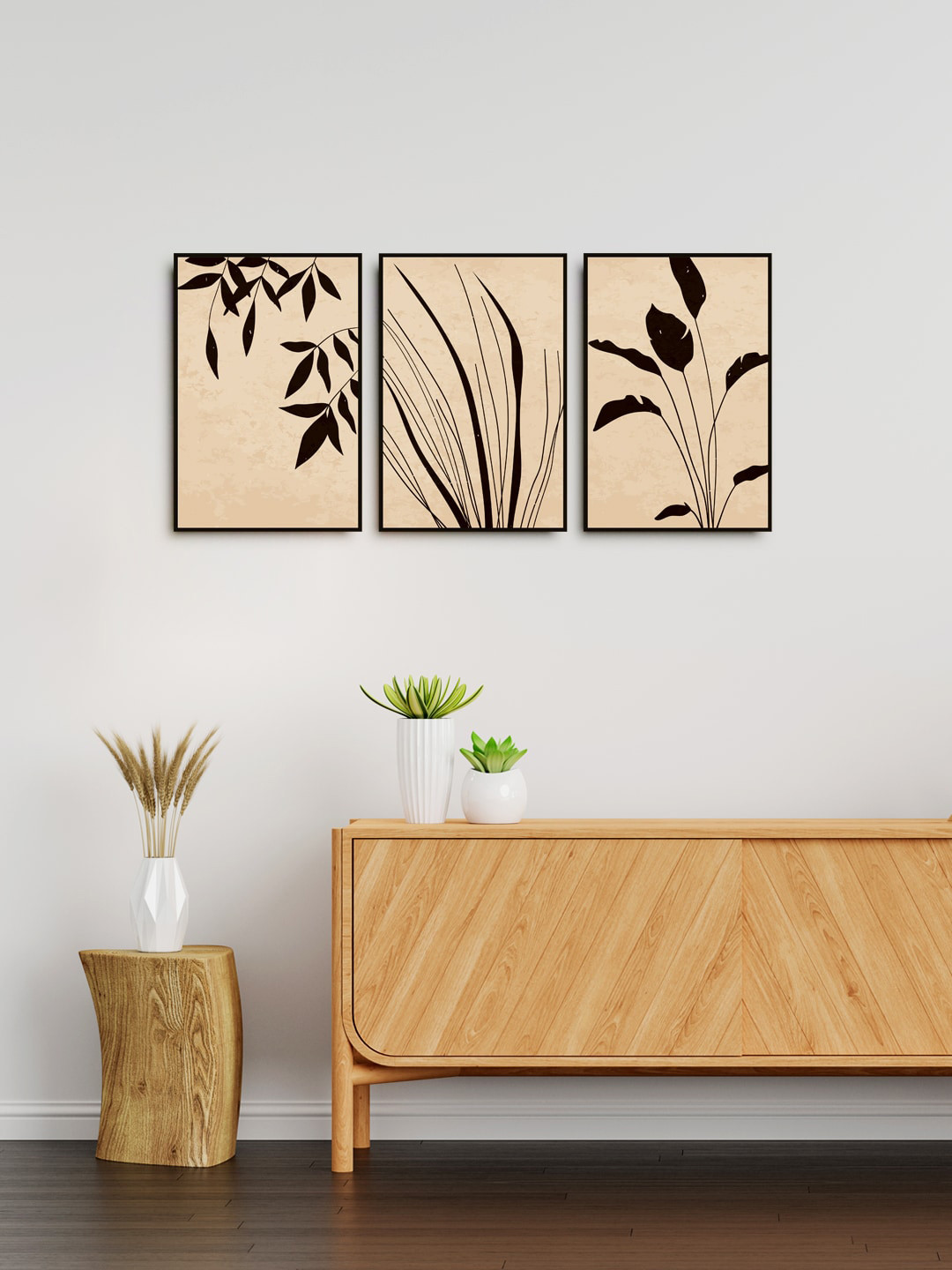 999Store Set Of 3 Brown Plants With Leaf Art Painting Wall Art