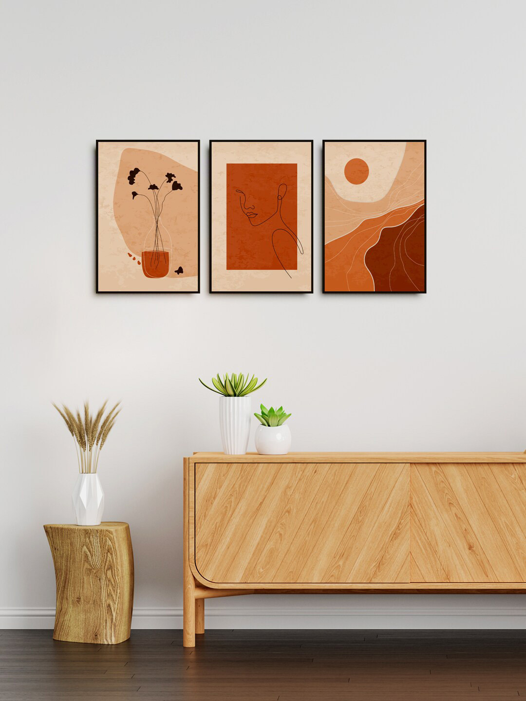 999Store Woman face, flower and sun Canvas 3 Piece Wall Paintings Wall Art -18 x 12 In