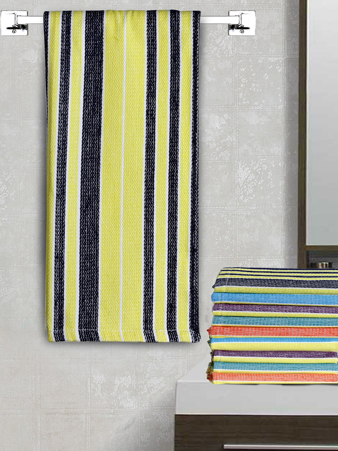 KLOTTHE Pack Of 10 Striped 300 GSM Cotton Hand Towels