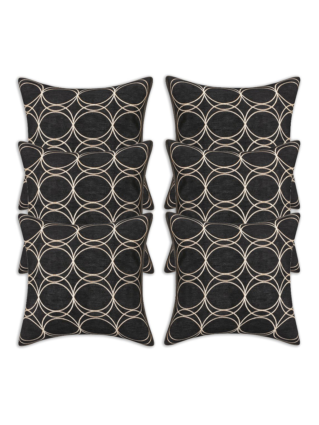INDHOME LIFE Black & Gold-Toned Set of 6 Embroidered Square Cushion Covers