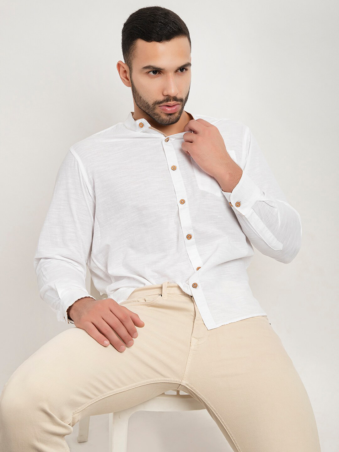 ARMISTO Men Linen White Smart Formal Shirt