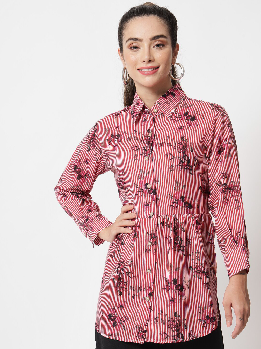 Orchid Blues women Red Floral Shirt Dress