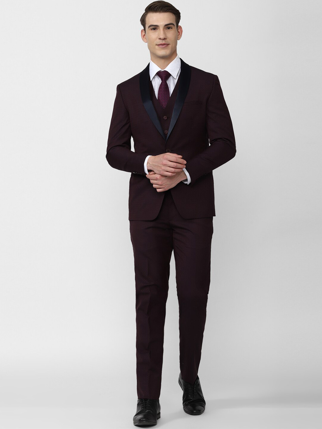 Peter England Elite Men Brown Solid Single-Breasted Slim-Fit Three-Piece Formal Suit