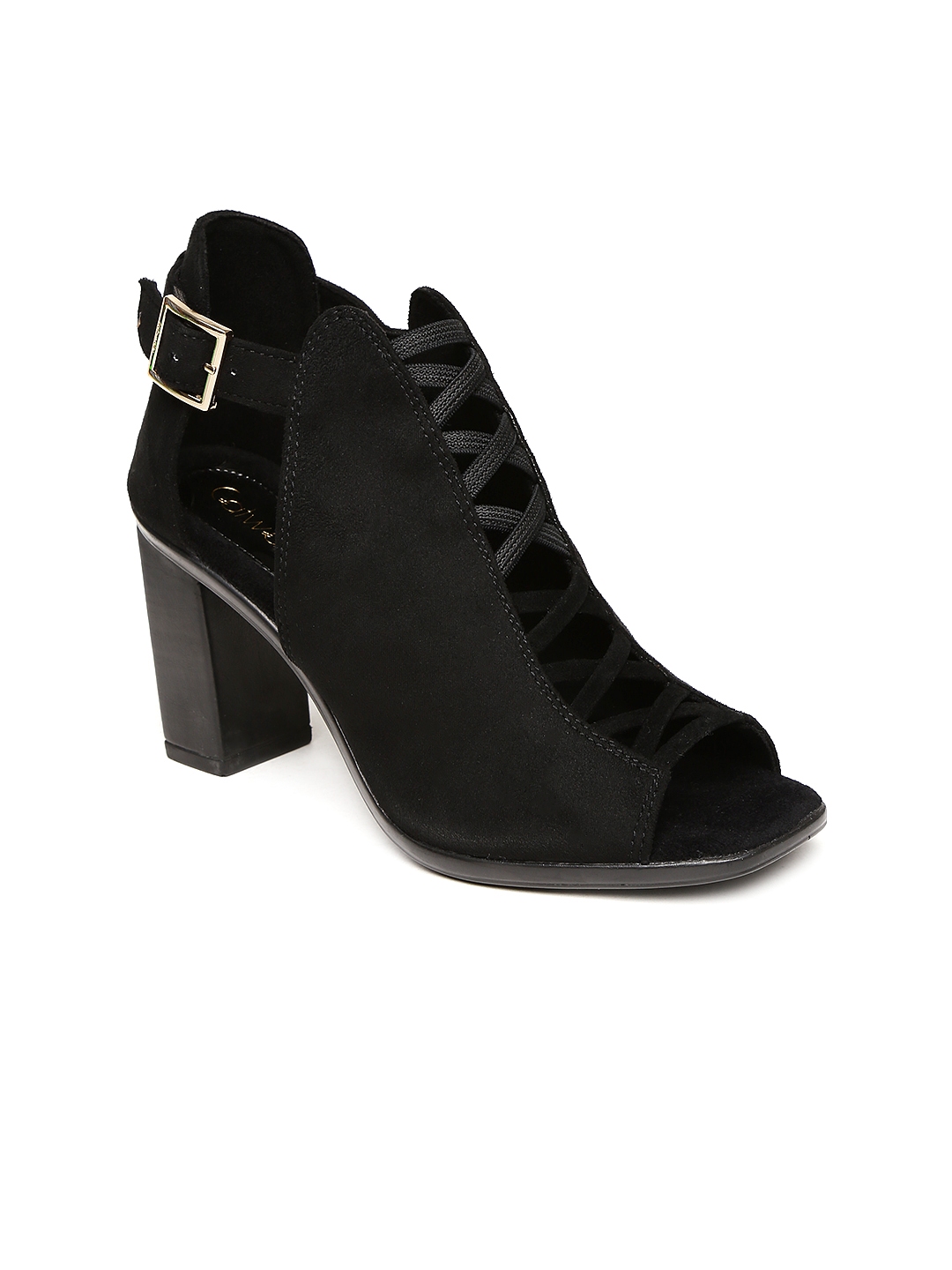 womens black heeled booties