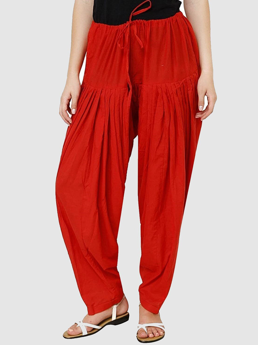 Trendzmy Women Red Solid Pure Cotton Loose-Fit Salwar