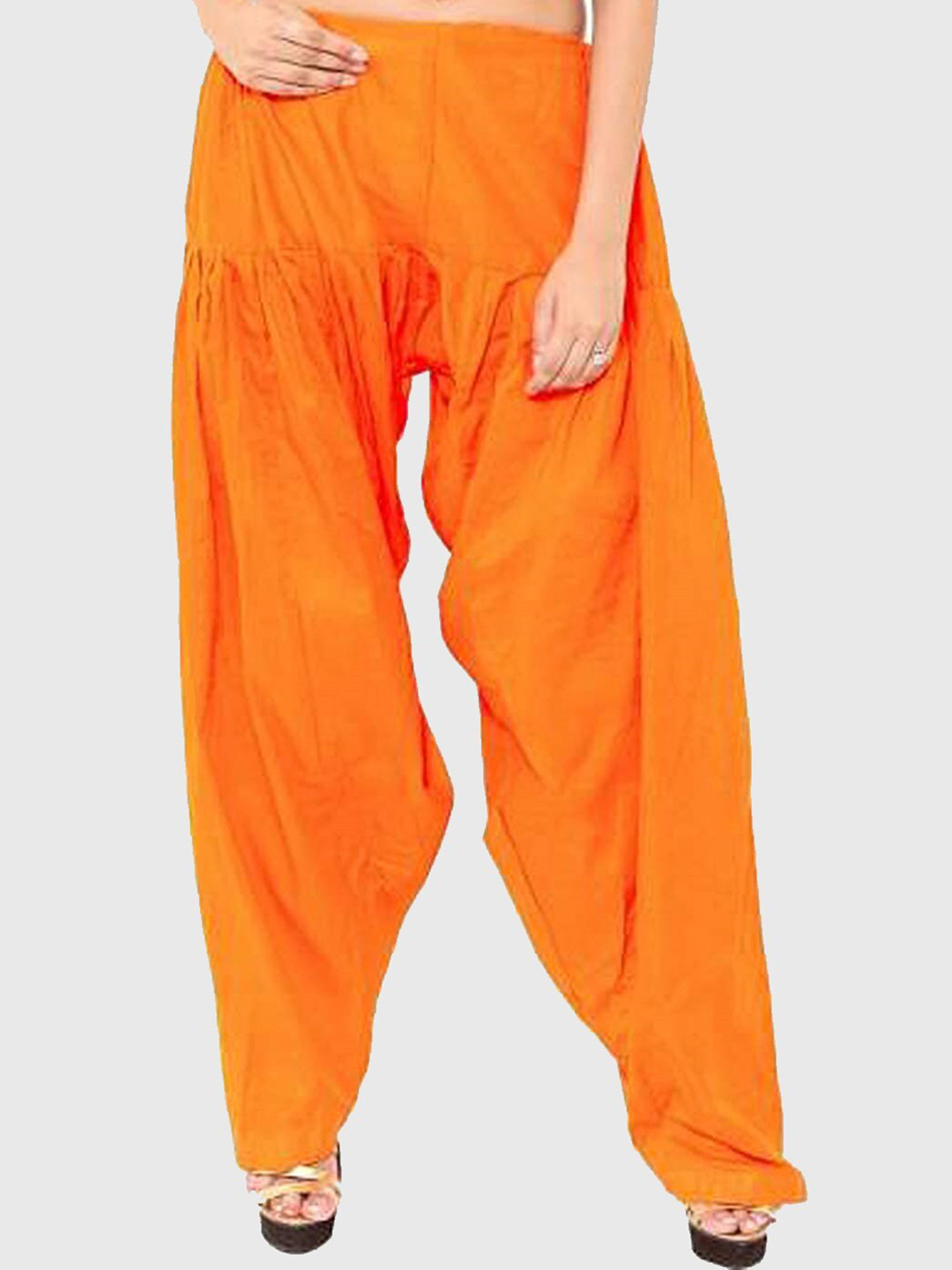 Trendzmy Women Orange-Colored Solid Pure Cotton Loose-Fit Salwar