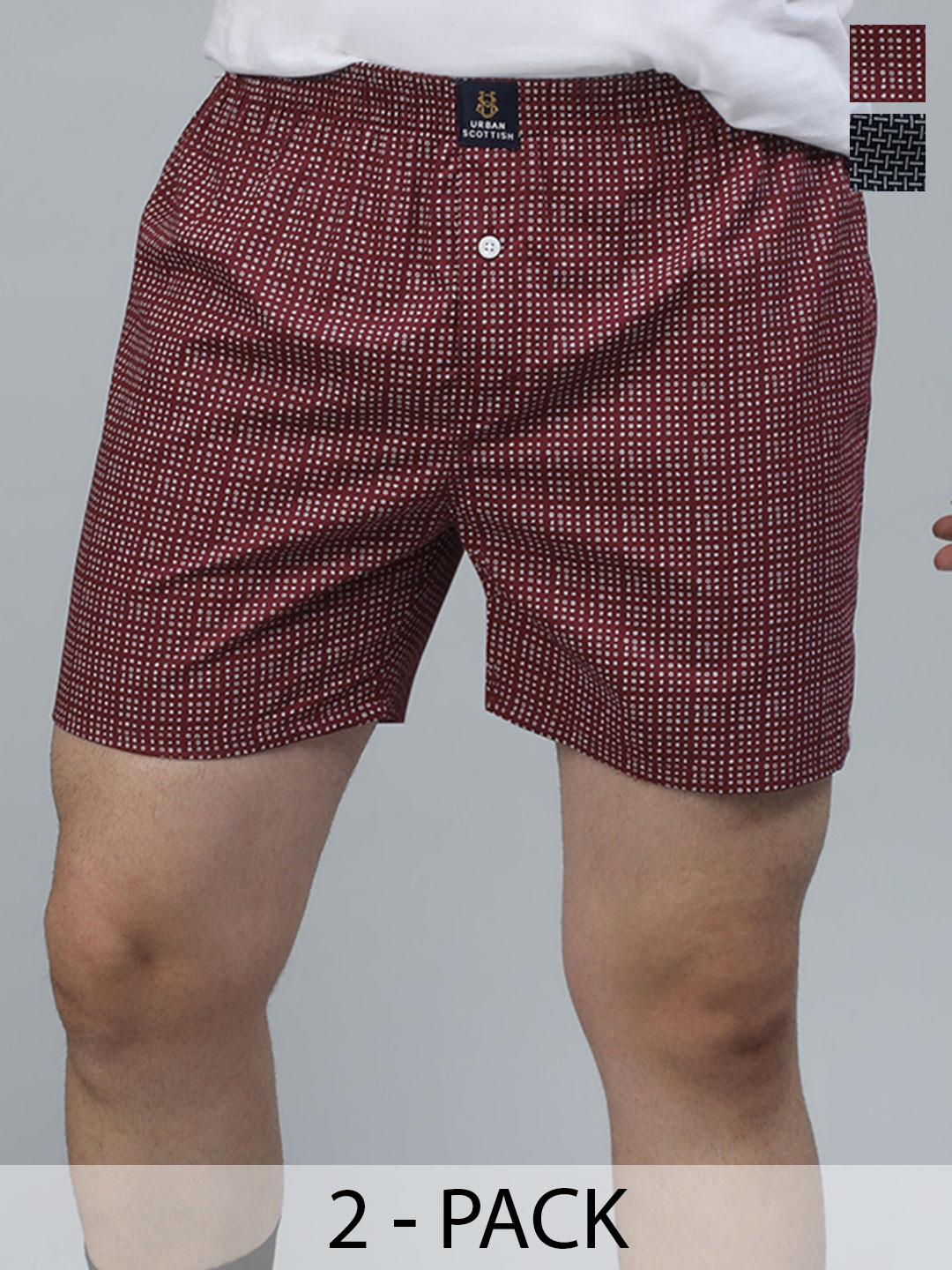 URBAN SCOTTISH Men Pack of 2 Red & Black Printed Cotton Boxers
