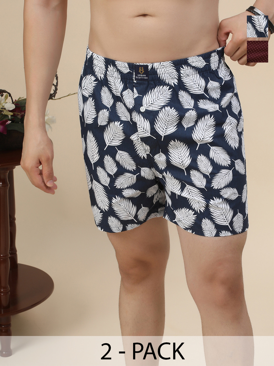 URBAN SCOTTISH Men Pack of 2 Printed Pure Cotton Boxers USBX2305-S