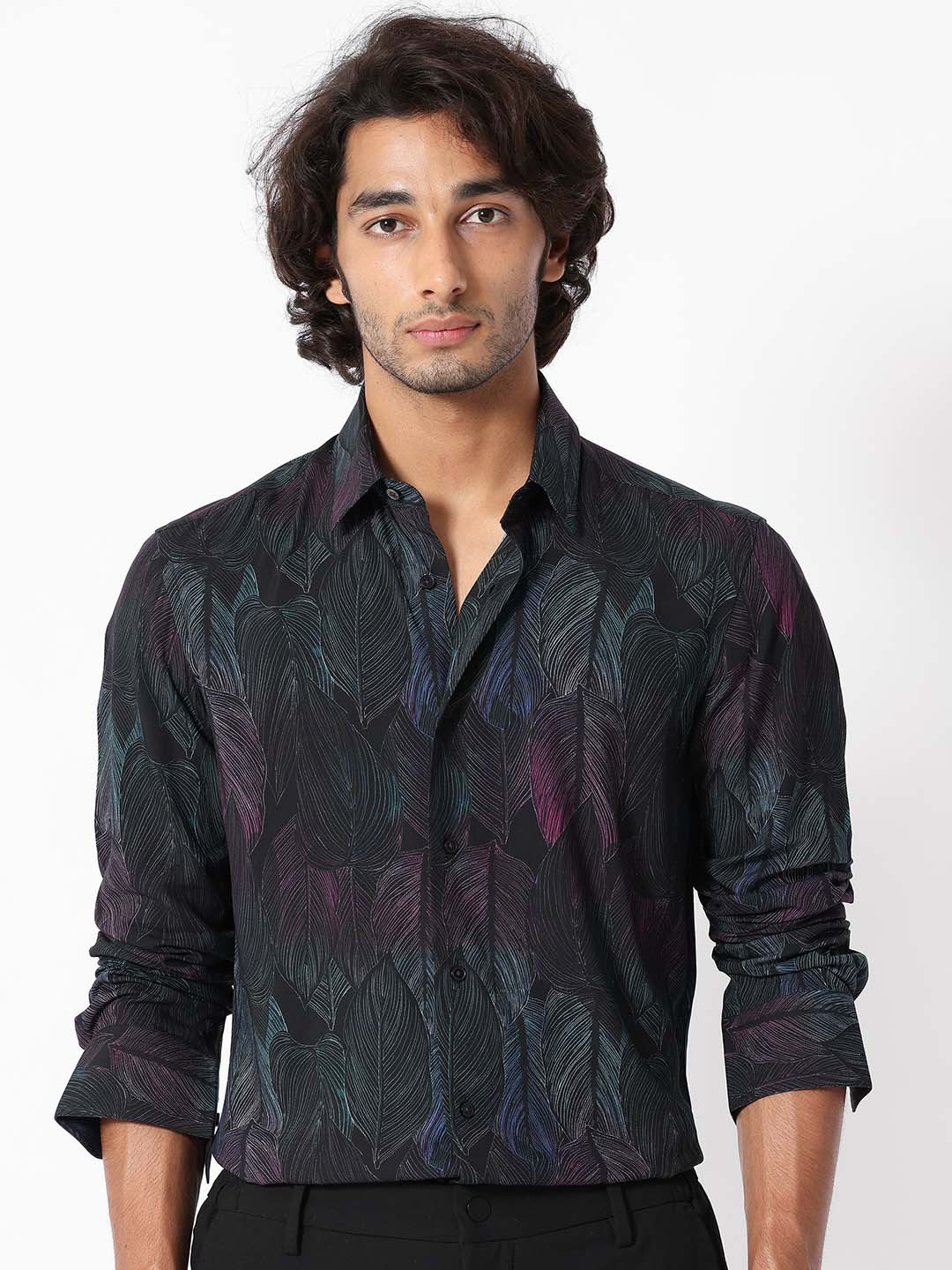 RARE RABBIT Men Black Slim Fit Printed Casual Shirt