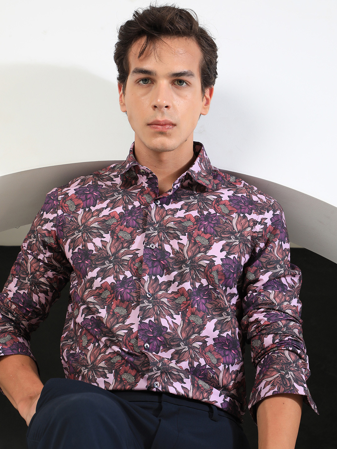 RARE RABBIT Men Purple Slim Fit Floral Printed Casual Shirt