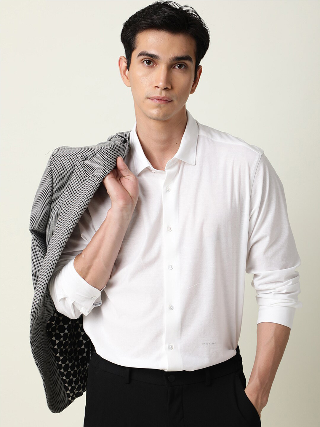 RARE RABBIT Men White Slim Fit Casual Shirt