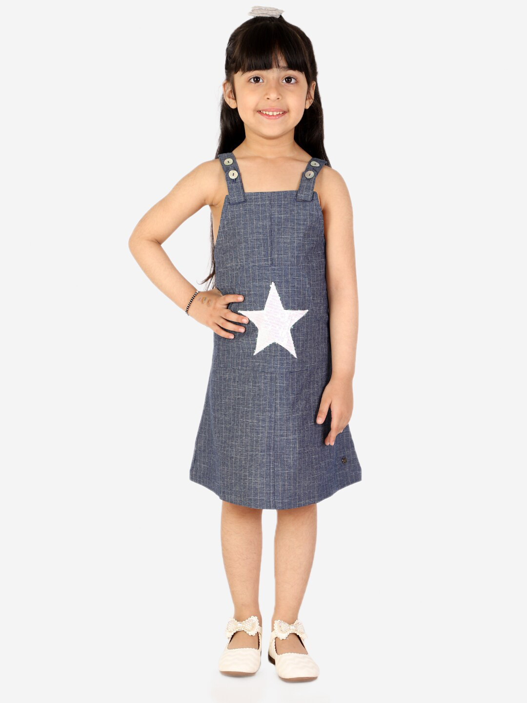 White Dahlia Girls Blue Checked A-Line Dress