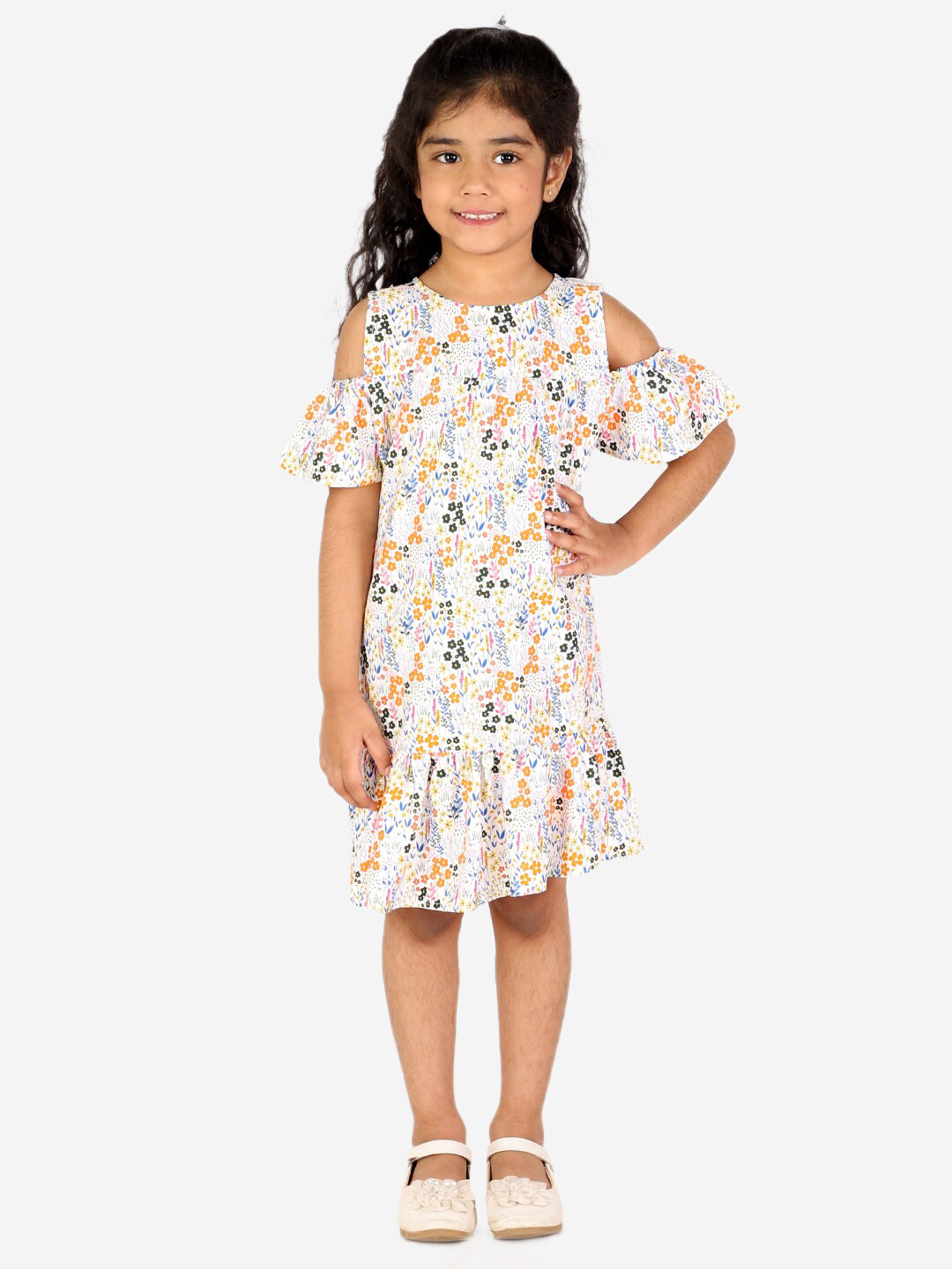 White Dahlia Girls Multicoloured Floral Drop-Waist Dress