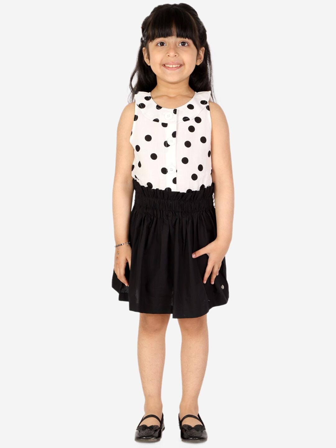 White Dahlia Girls Black  & White Polka Dot Fit and flare Dress