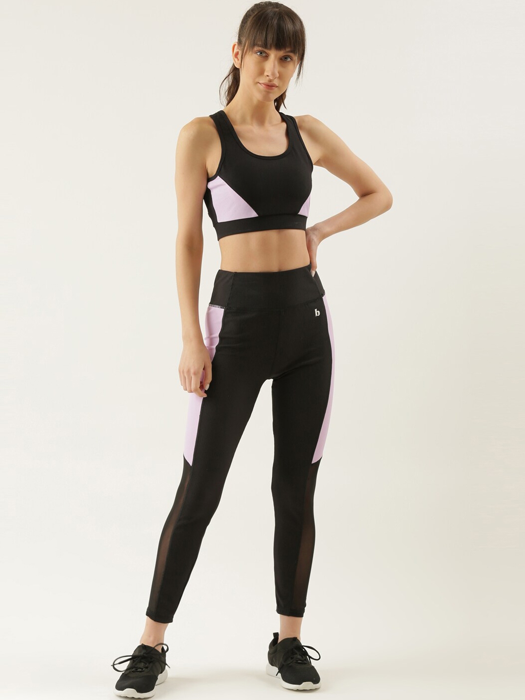 Buy Bannos Swagger Women Black & Mauve Tights & Sport Bra