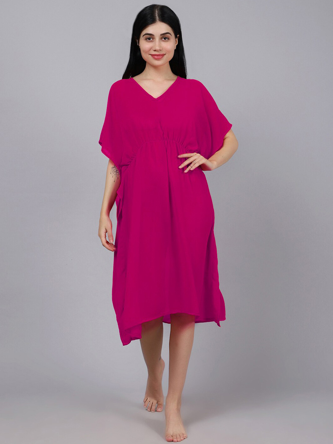 Aoba Women Pink Solid Cover-Up Dress