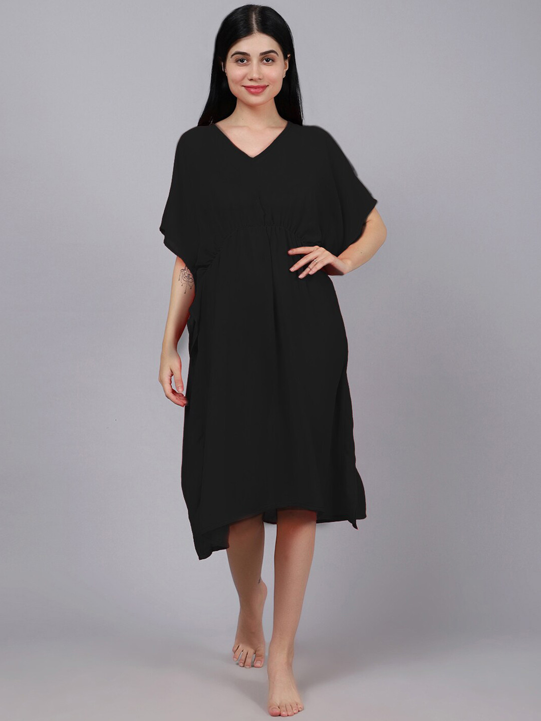 Aoba Women Black Solid Beachwear Cover-up Kaftan