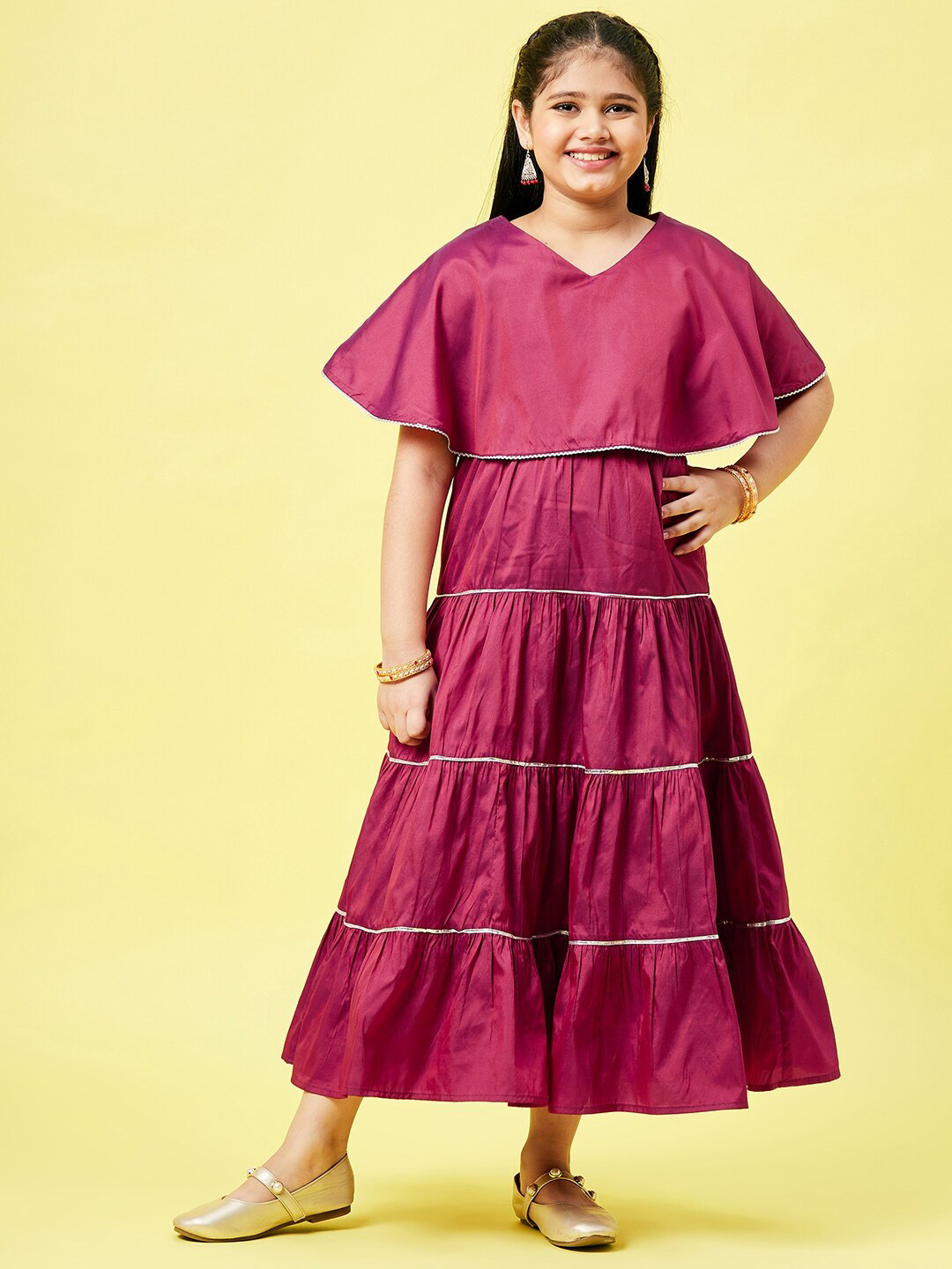 Stylo Bug Maroon Layered Ethnic Maxi Dress