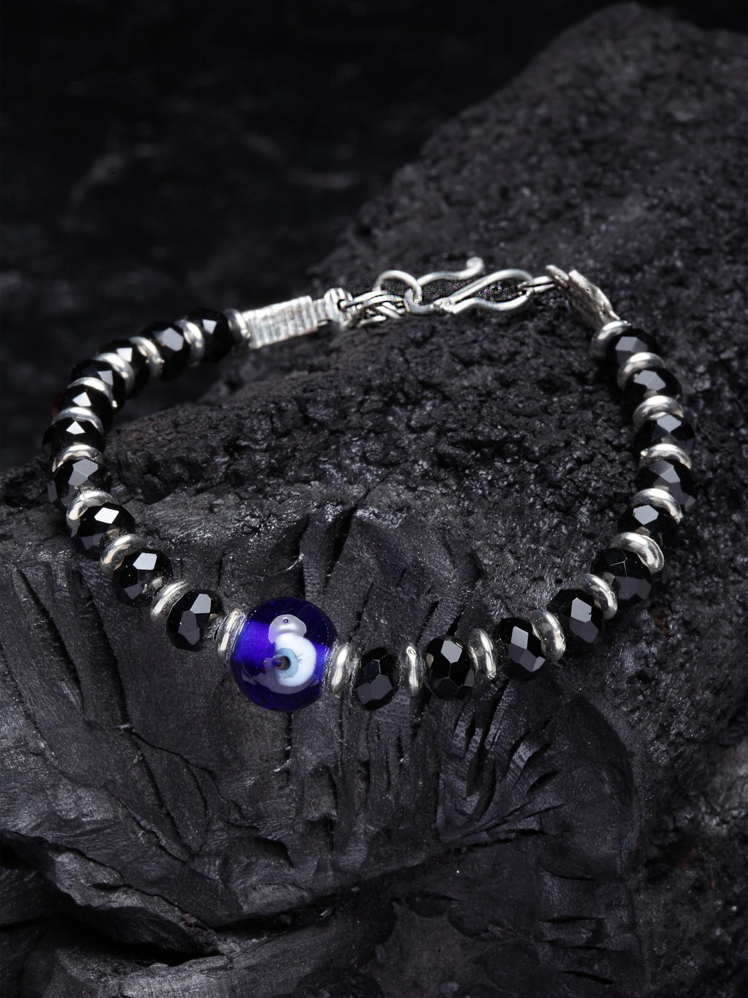 PANASH Men Silver-Toned & Blue Handcrafted Silver-Plated Bracelet