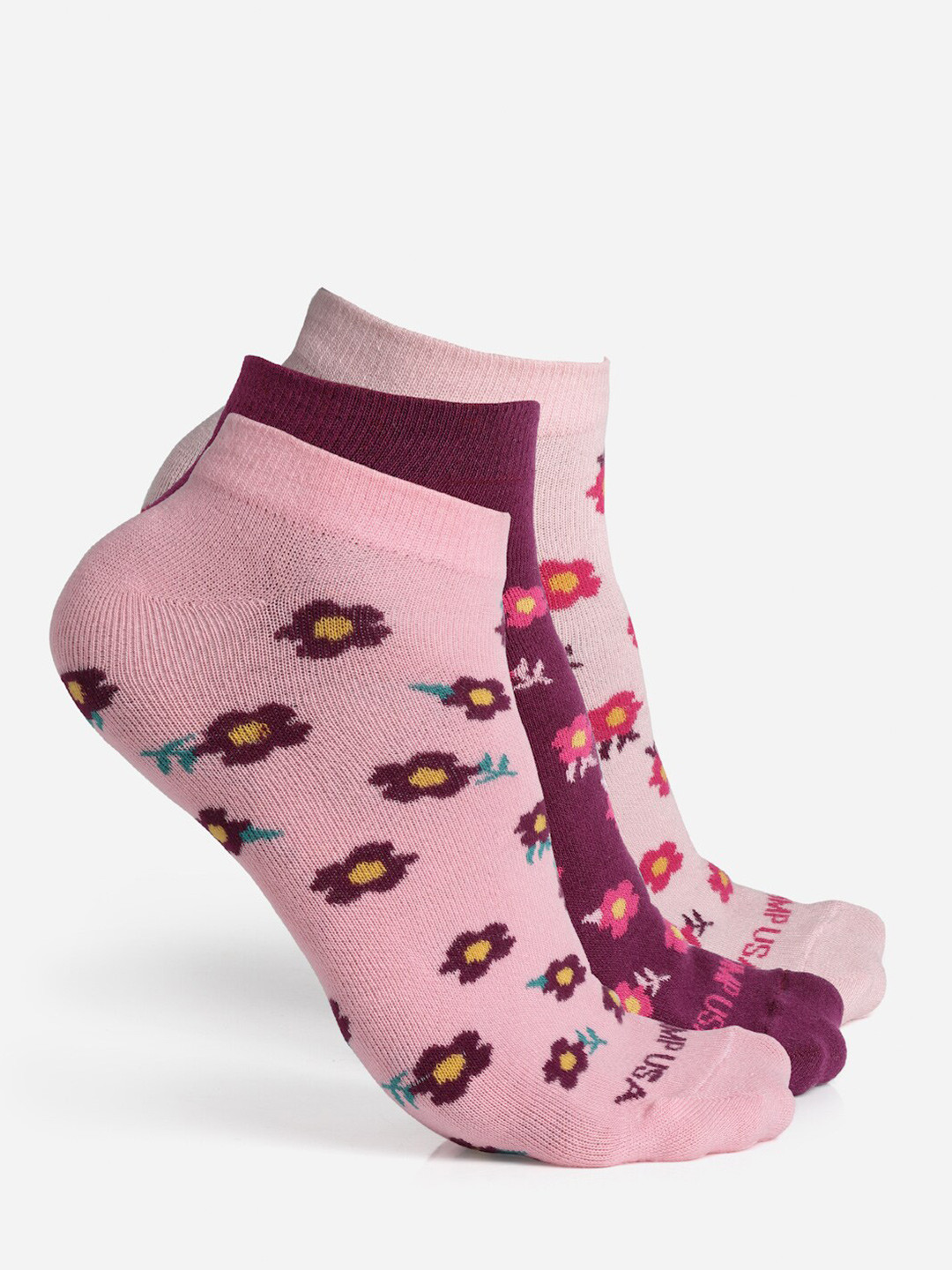JUMP USA Women Pack of 3 Assorted Cotton Ankle-Length Socks
