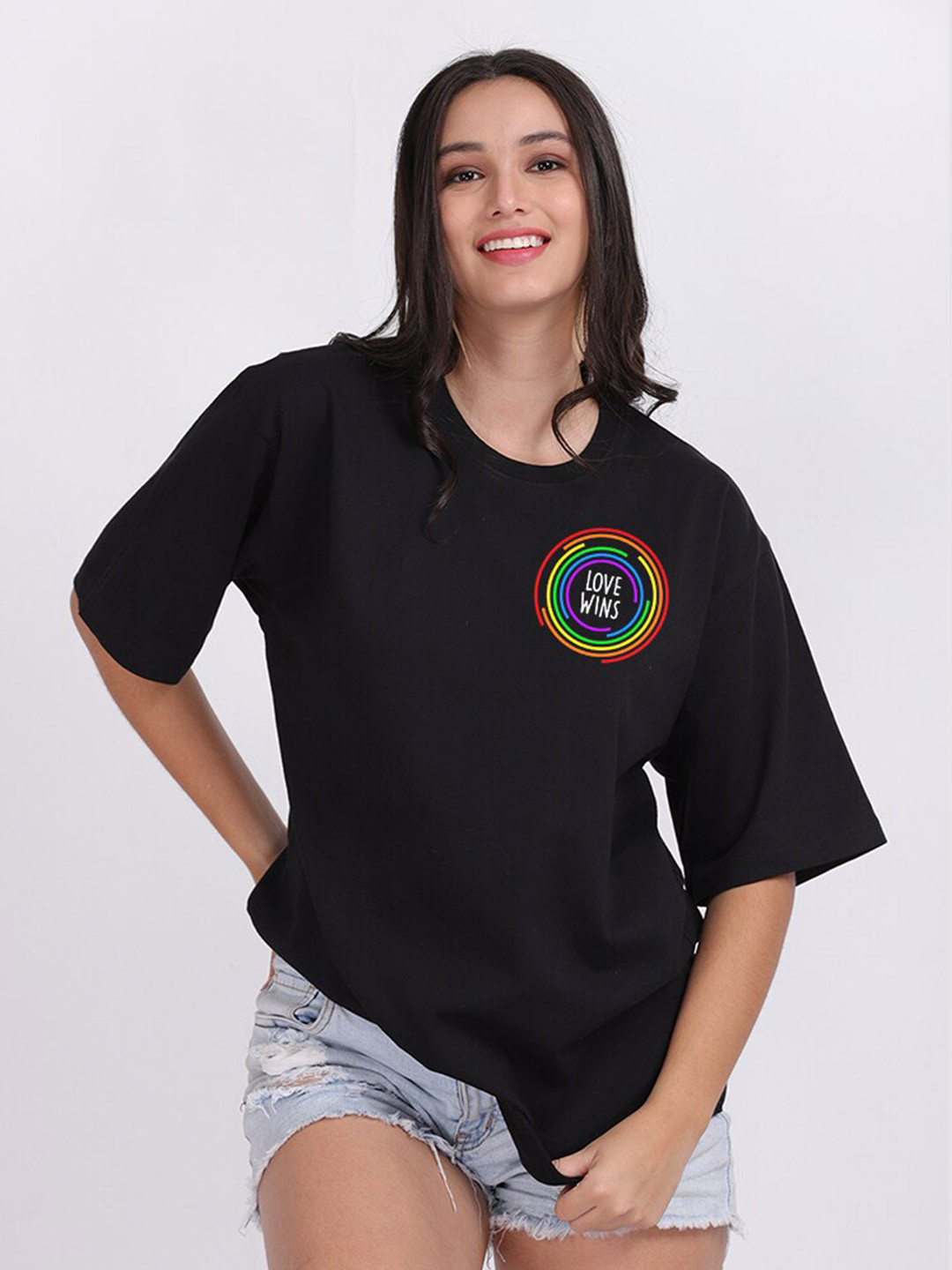 Mad Over Print Women Black Love Wins Oversize T-shirt