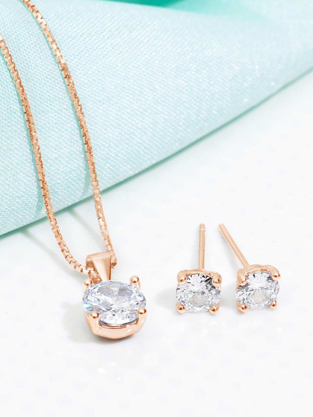 Zavya Rose Gold-Toned Rhodium Plated Jewellery Set