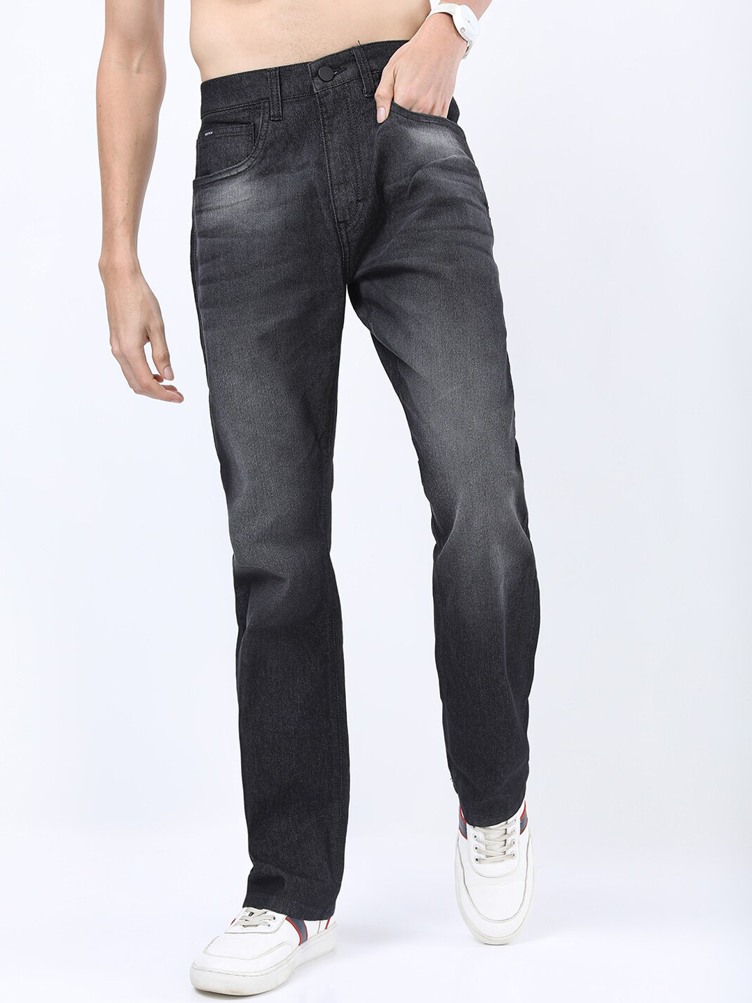 KETCH Men Charcoal Bootcut Light Fade Stretchable Jeans