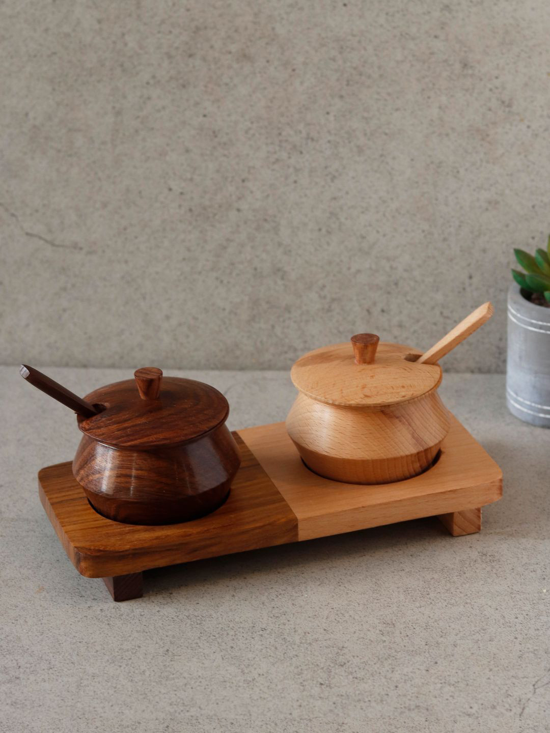 Unravel india Wood Fusion Brown Wood 5 Piece Clip-On Jar