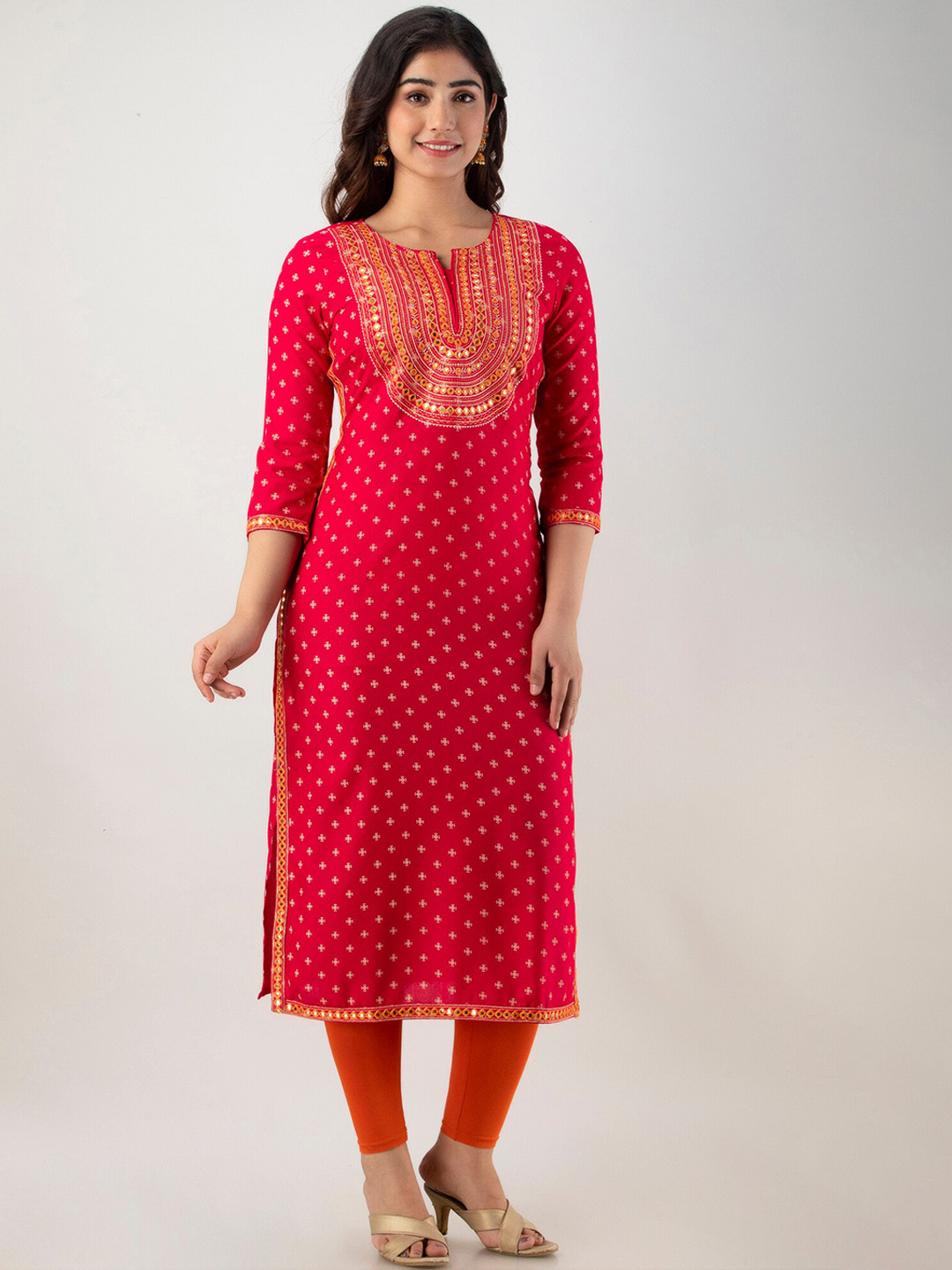 FASHION DEPTH Women Red Ethnic Motifs Printed Kurta