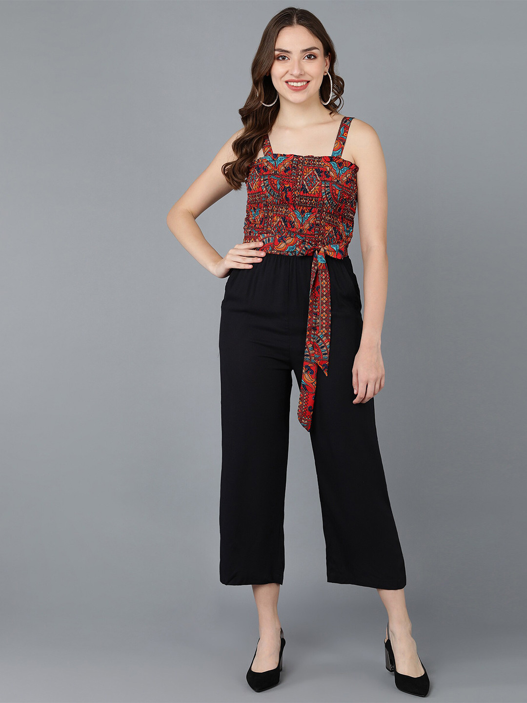 ZNX Clothing Women Red & Blue Printed and Smoking Basic Jumpsuit