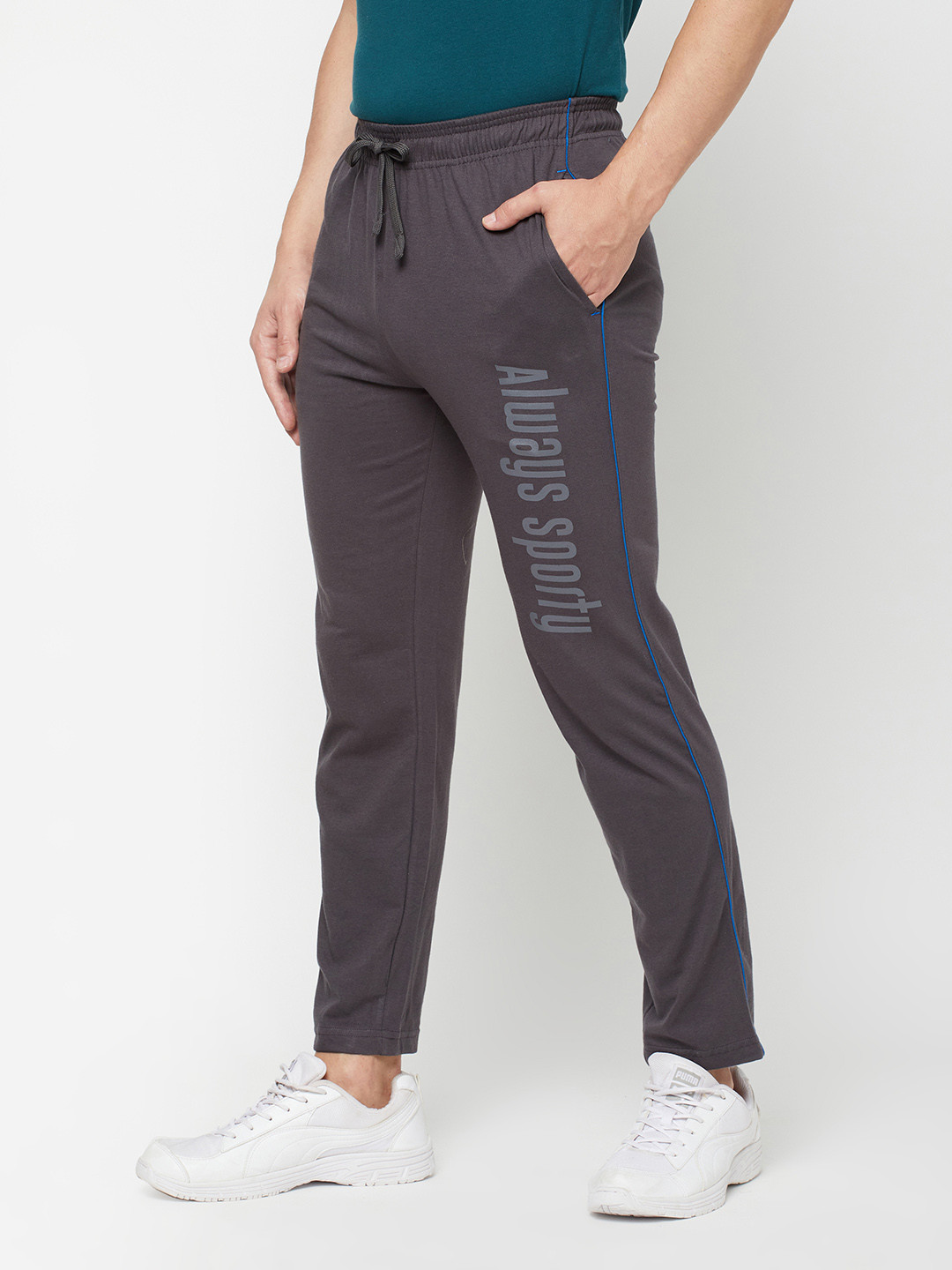 SPORTO Men Charcoal Solid Cotton Slim-Fit Training & Gym Track Pants