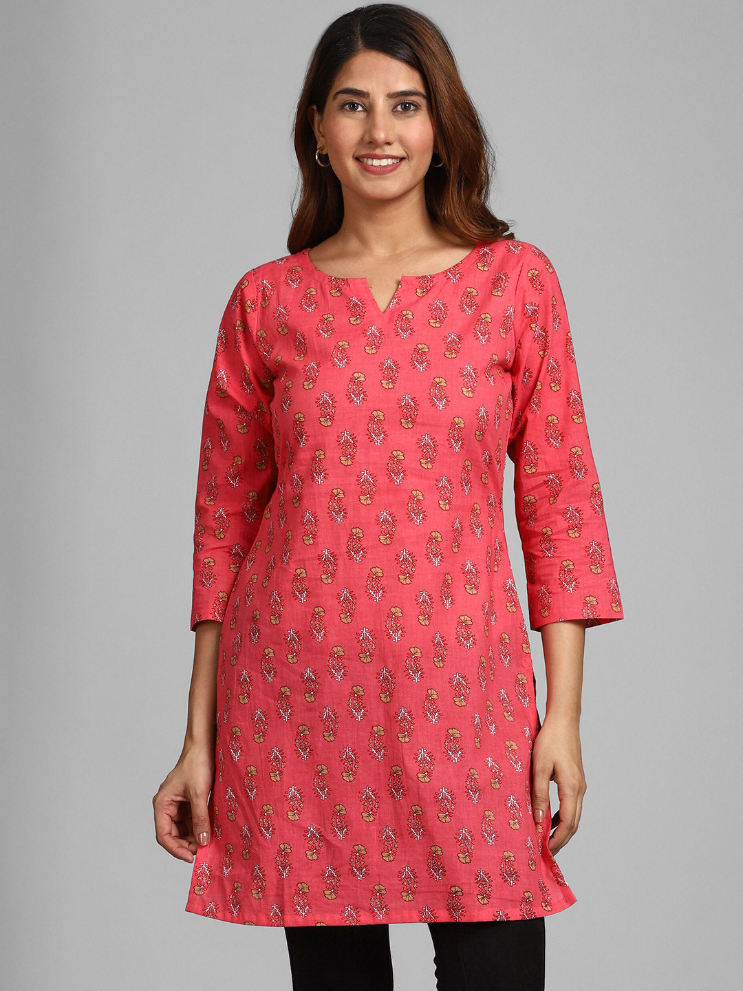 Anuthi Pink Floral Printed Pure Cotton Kurti