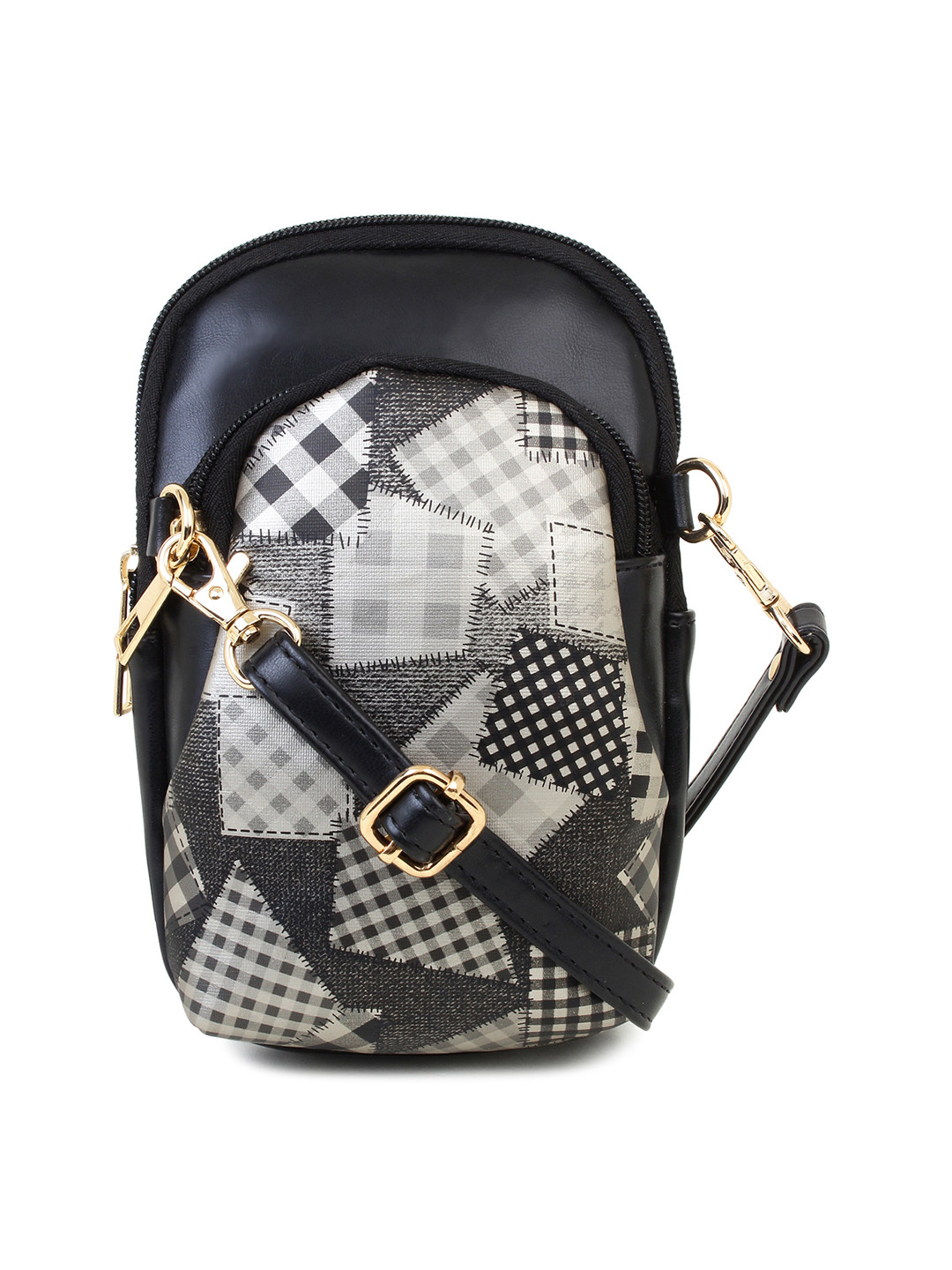 Spice Art Black Checked PU Structured Sling Bag with Quilted