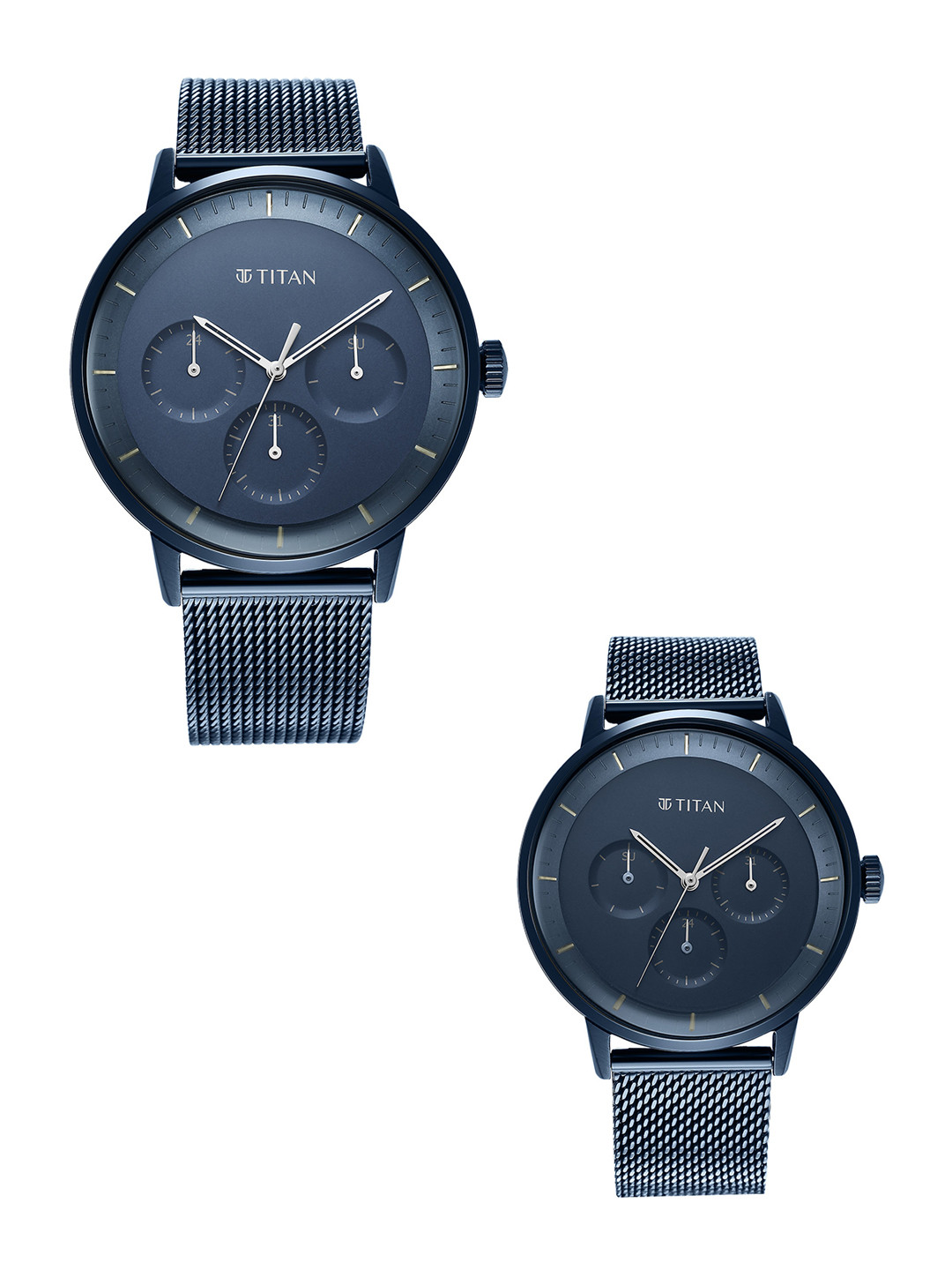 Titan Pack of 2 Unisex Blue Dial & Blue Stainless Steel Bracelet Style Analogue Watch