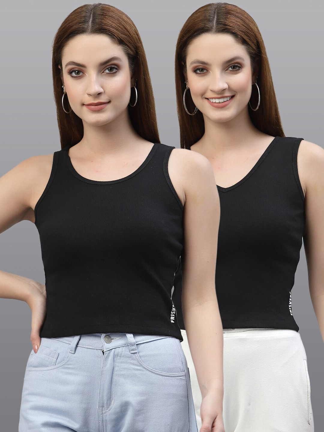 Friskers Women Black Solid Organic Cotton Tank Top