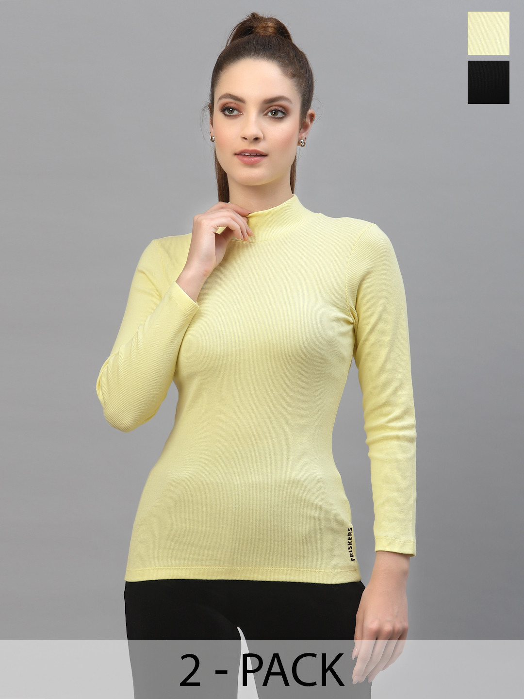 Friskers Pack of 2 Black and Yellow Solid Cotton Top