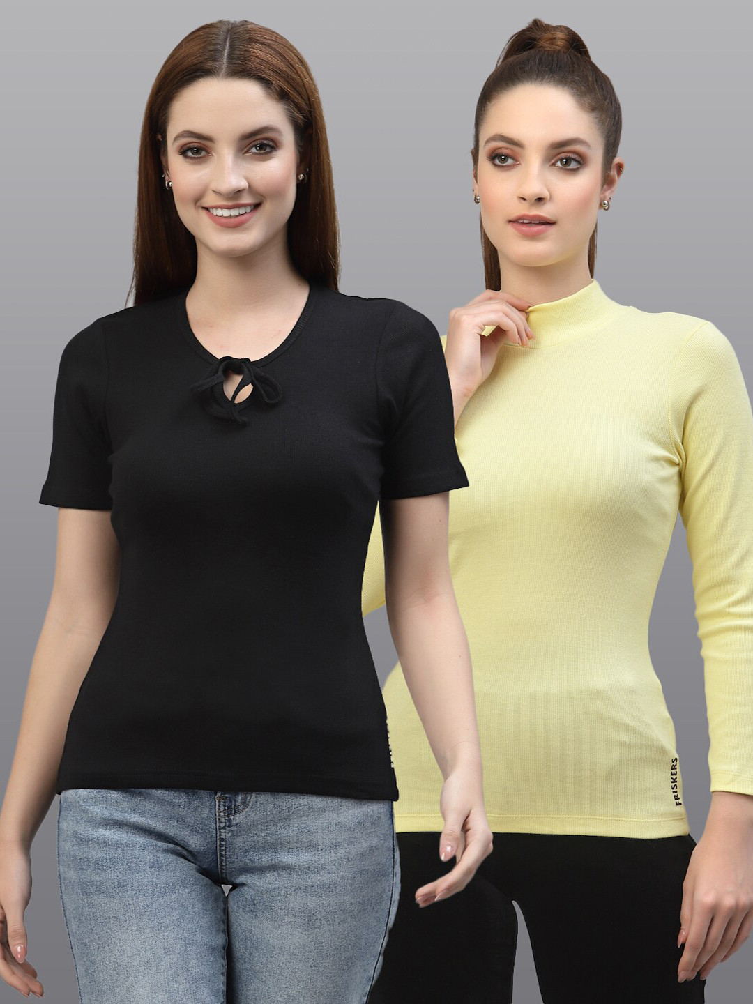Friskers women's Black & Yellow set of 2 Organic Cotton Top