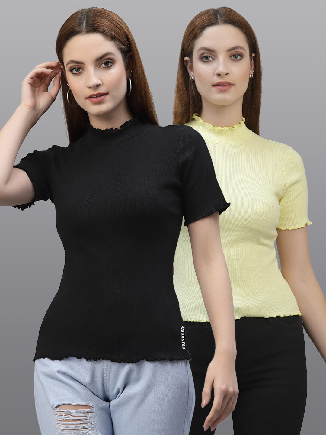 Friskers Black And Yellow Organic Cotton Top Set of 2
