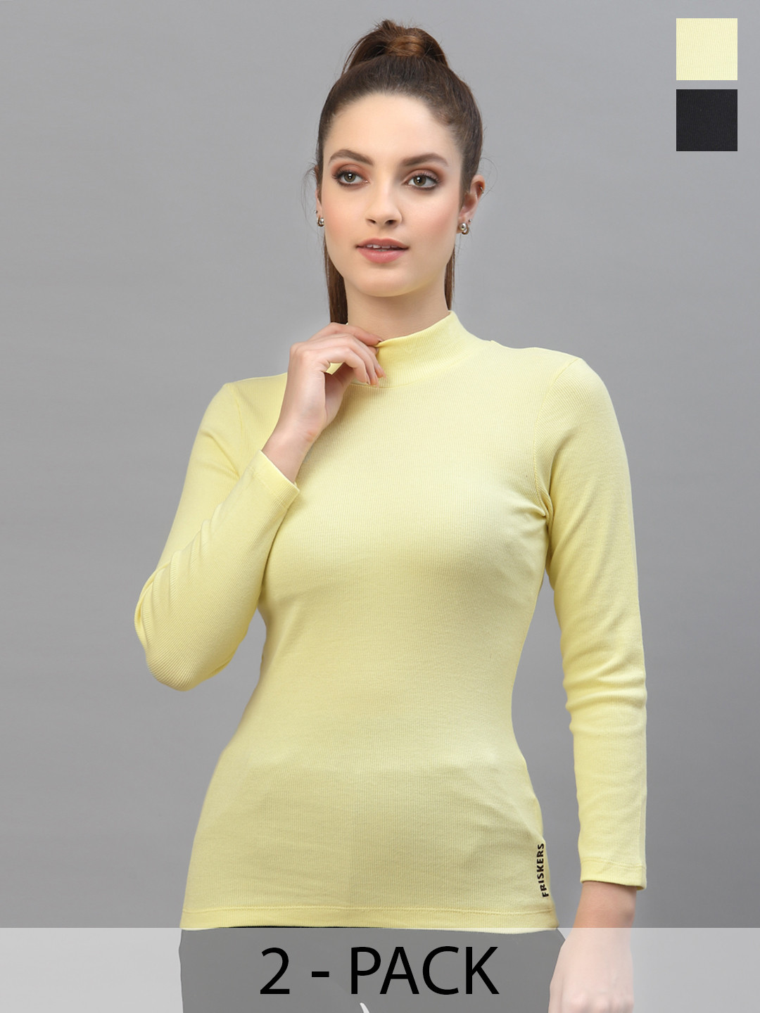 Friskers Black & Yellow Organic Cotton Pack Of 2 Long Sleeves Regular Top