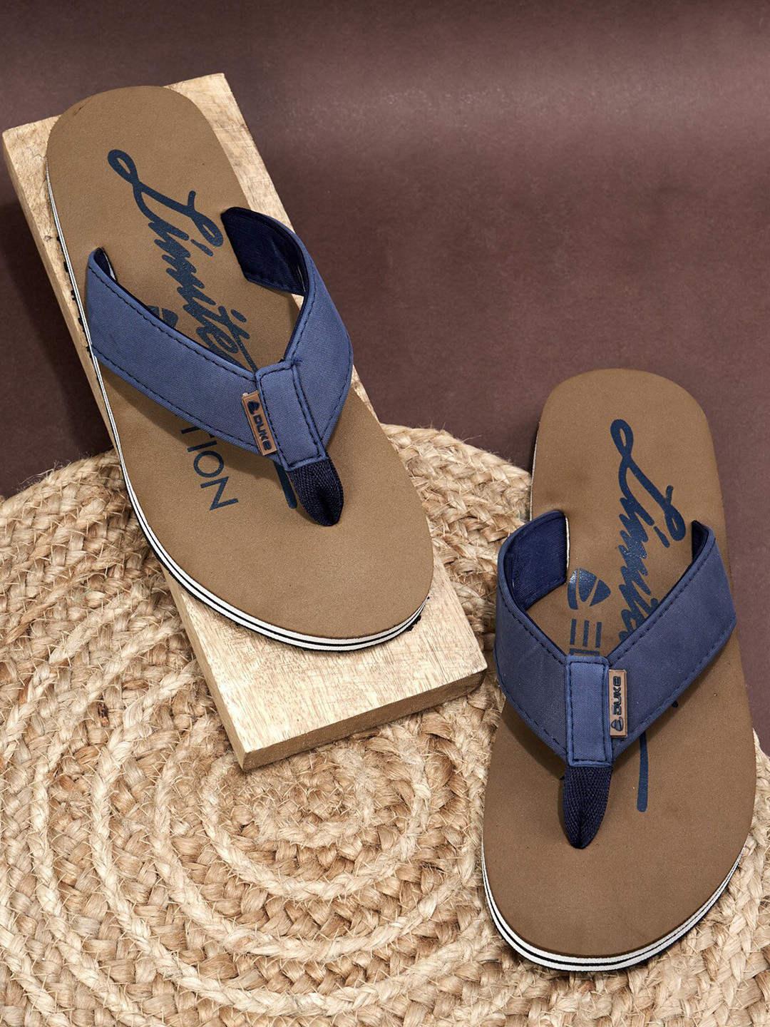 Duke Men Tan & Blue Printed Thong Flip-Flops