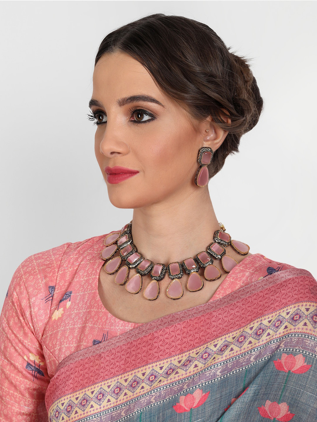 ROHINIKA  Gold-Plated Pink Stone Studded Jewellery Set