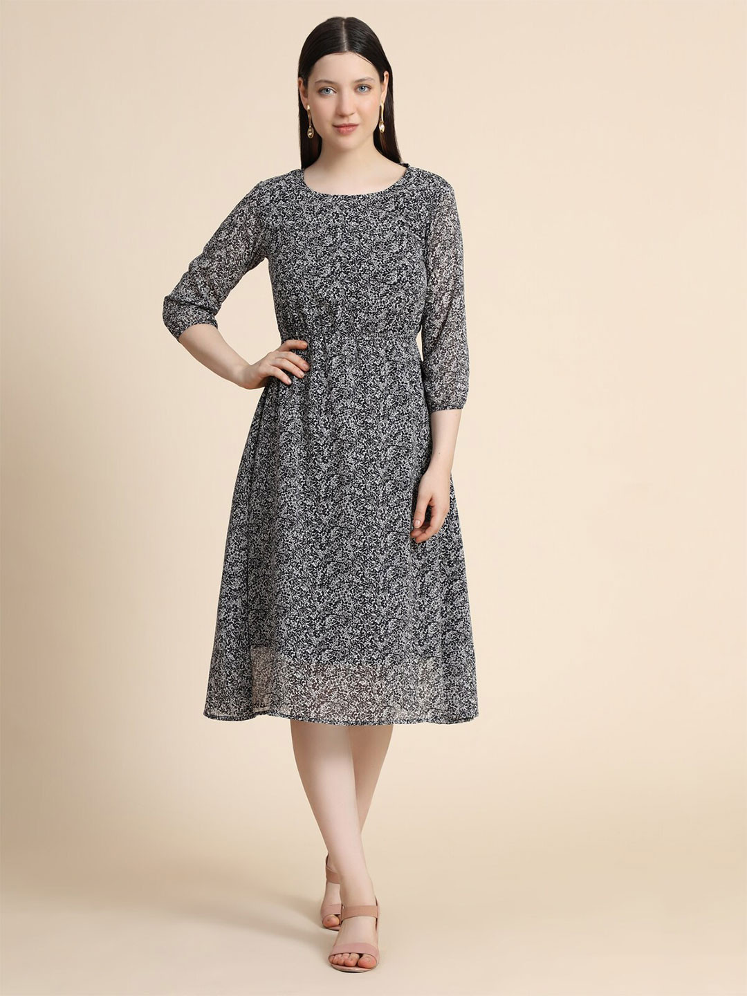 KERI PERRY Women Black Abstract Printed Fit & Flared Dress